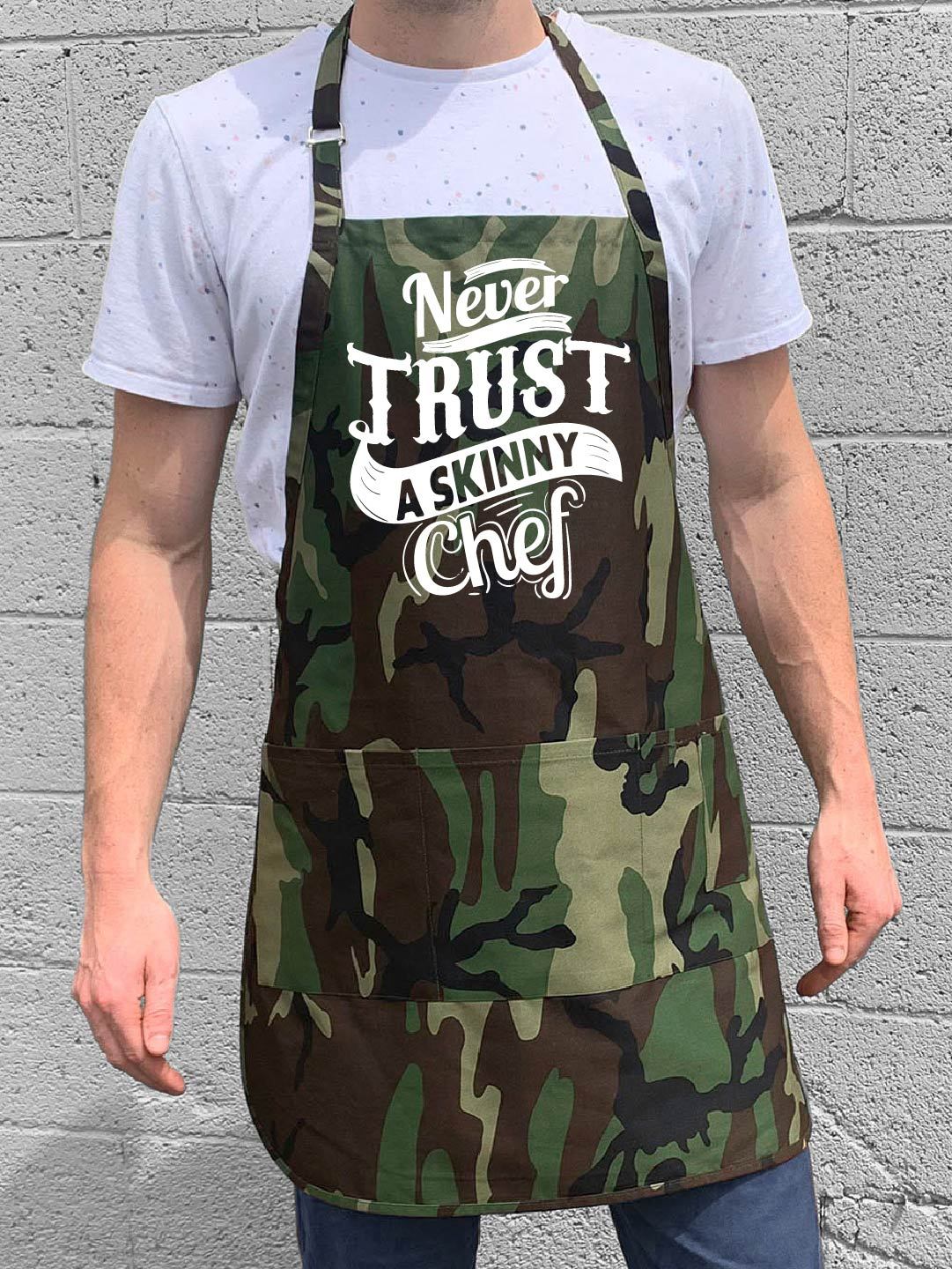 Never Trust A Skinny Chef Black Funny Kitchen Apron, Novelty Barbecue Aprons