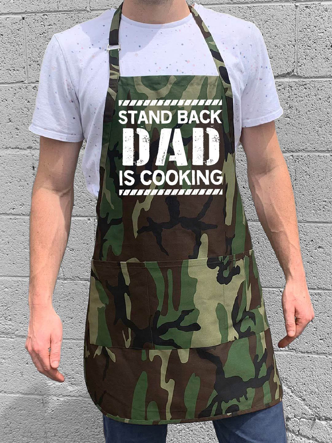 ApronMen, Stand Back Dad Is Cooking, Professionally Printed Funny BBQ Grill  Apron for Men - Adjustable One Size Fits All